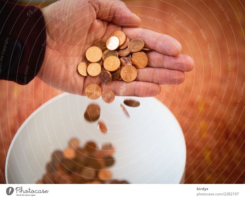 Dispose of 1 cent and 2 cent coins Shopping Money Save Hand Human being Euro Cent 1cent two cents Coin To fall Throw Glittering Disappointment Aggravation