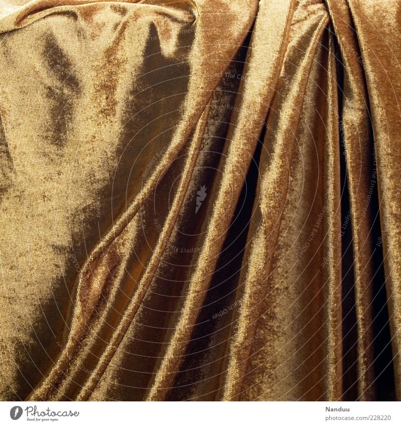 Curtain Up Drape Gold Noble Velvet Velvety Folds Glittering Soft Background picture Deserted Blanket Colour photo Detail