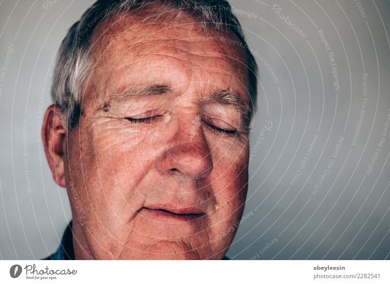 Close up face portrait Older depressed man Face Human being Man Adults Grandfather Hand Think Sadness Natural Gray Black White Loneliness Fear Age background