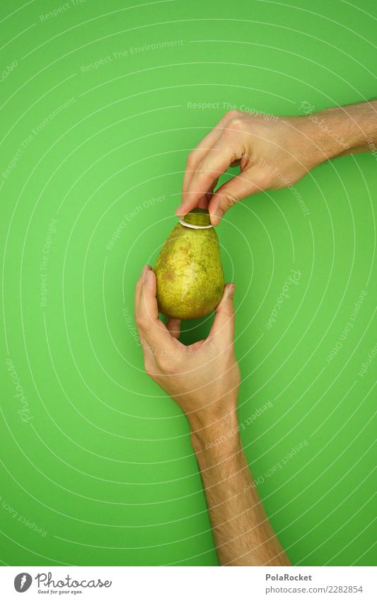 #AS# Direct juice pear Art Esthetic Kitsch Pear Electric bulb Pear stalk Undo Genetic engineering Screw top Green Fresh Healthy Eating Hand Juice Juicy
