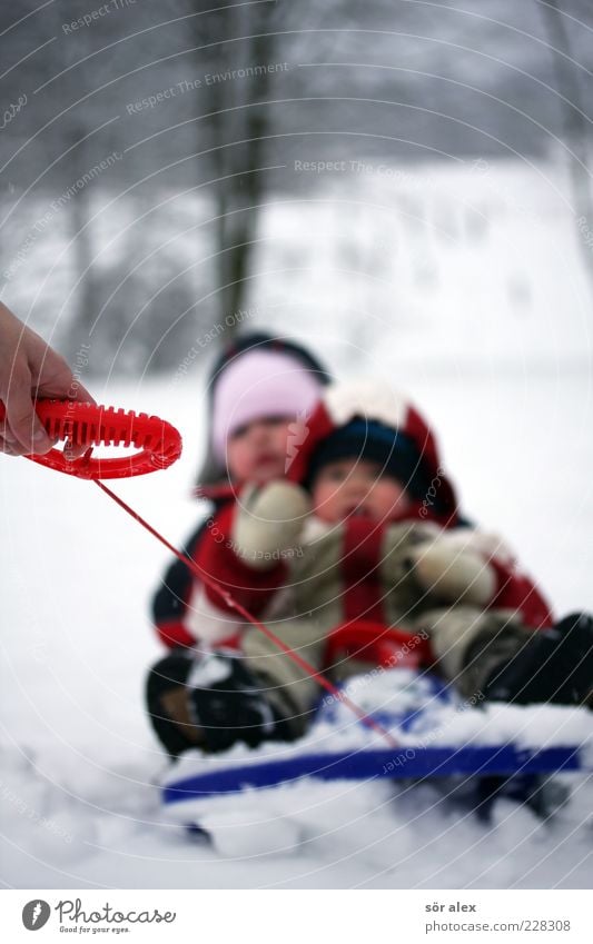 ...faster Human being Toddler Girl Boy (child) Infancy Hand 2 1 - 3 years Nature Winter Snow Gloves Snowsuit Footwear Cap String Sleigh Happiness Happy Joy Pull