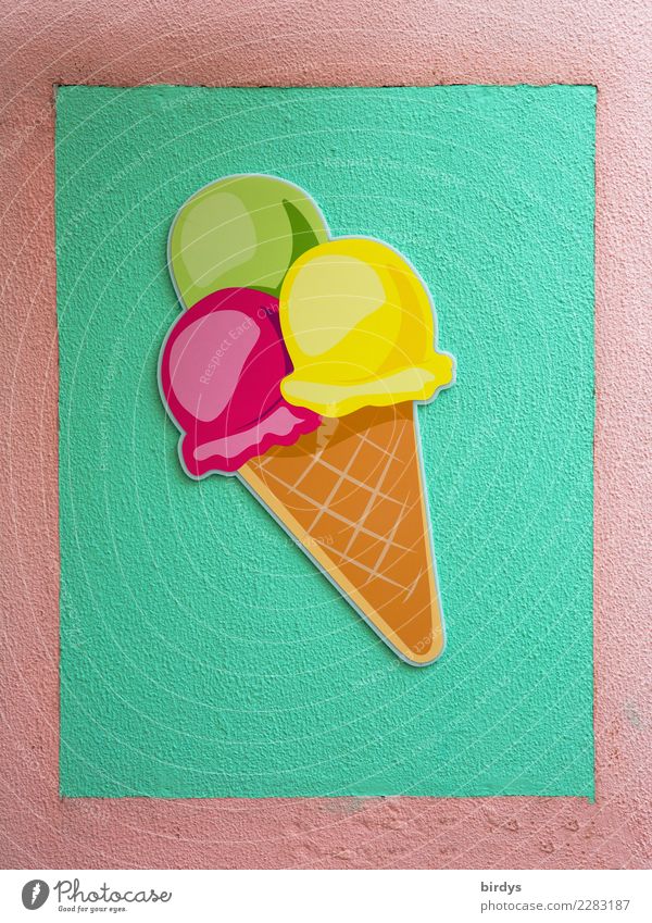 Sweet seduction Ice cream Candy Nutrition Ice-cream cone Signs and labeling Friendliness Delicious Positive Beautiful Multicoloured Yellow Green Pink Red