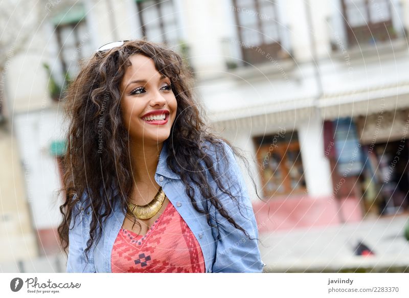 Mixed woman in urban background wearing casual clothes Lifestyle Style Beautiful Hair and hairstyles Human being Feminine Young woman Youth (Young adults) Woman