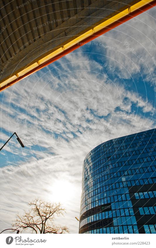 petrol station House (Residential Structure) Sky Clouds Sun Town High-rise Bank building Building Architecture Roof Bright Schöneberg Facade Colour photo