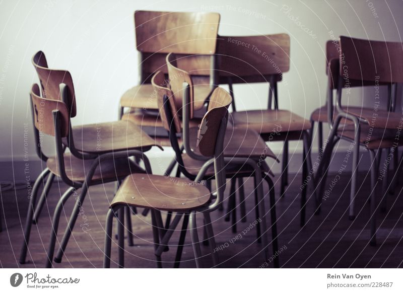 Chairs School building Student Wood Sadness Time Furniture Café Cafeteria Colour photo Subdued colour Interior shot Deserted