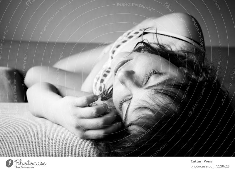 sleeping beauty Human being Feminine Young woman Youth (Young adults) Body Head Face Hand 1 Lie Sleep Dream Beautiful Black White Calm Loneliness Fatigue