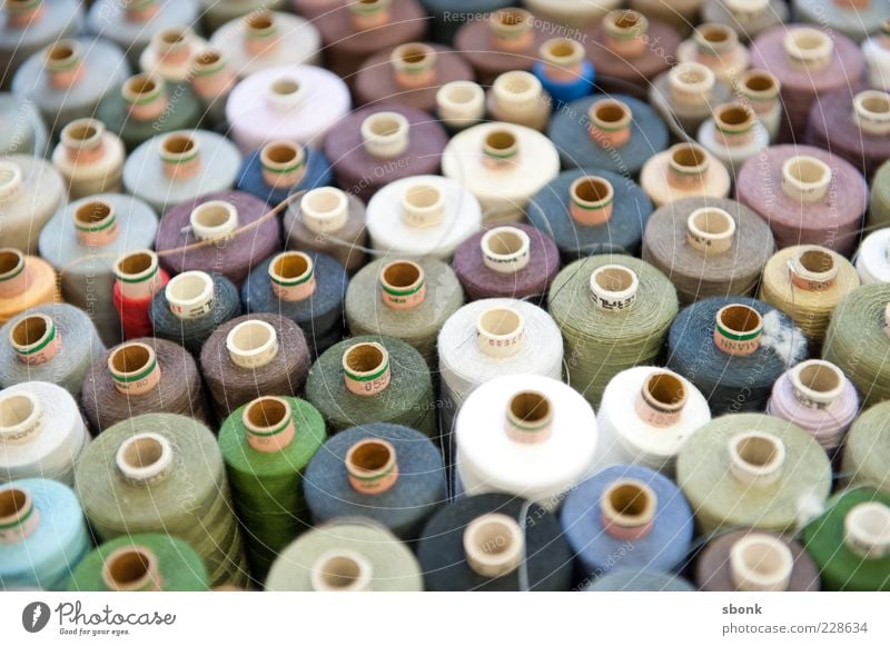 sewable Fashion Clothing Sewing thread Bobbin Design Colour photo Interior shot Shallow depth of field Deserted Blur Many Multicoloured Side by side Arrange