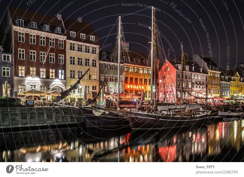 Nyhavn Copenhagen at night Vacation & Travel City trip Night life Sailing Baltic Sea Denmark Europe Capital city Port City Harbour Navigation Sailing ship