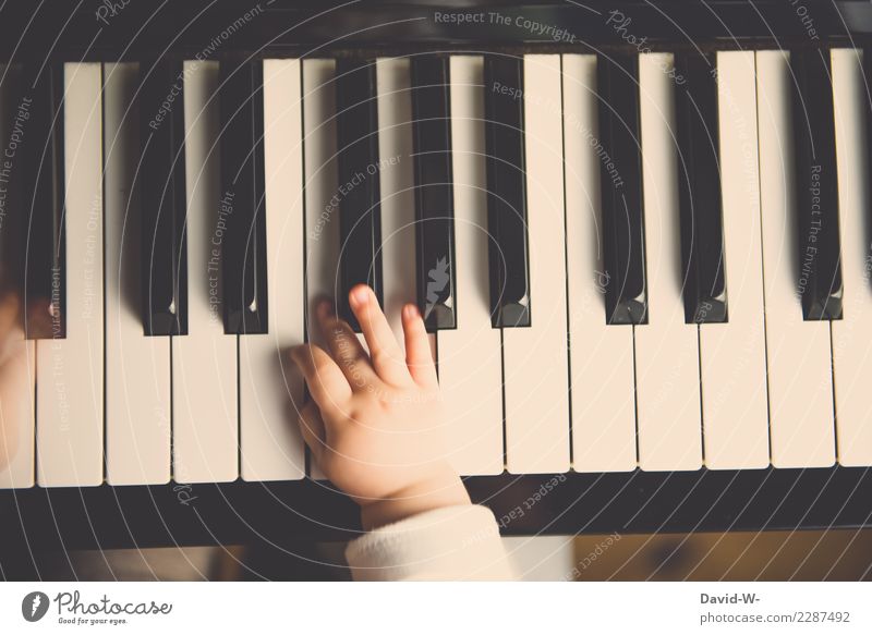 Child plays piano Piano Music Musician Toddler early musical education Smooth cautious Fingers Cute pretty curious Musical instrument Play piano tones Culture