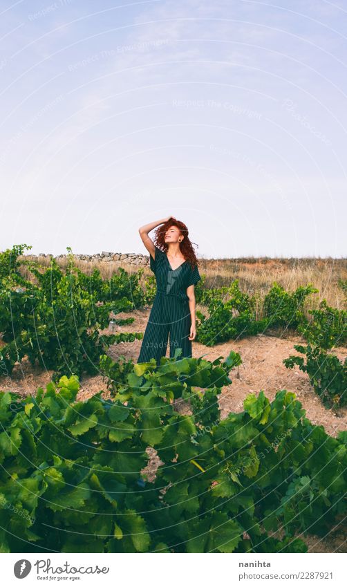 Young redhead woman in a vineyard Wine Lifestyle Elegant Style Vacation & Travel Tourism Freedom Human being Feminine Young woman Youth (Young adults) 1