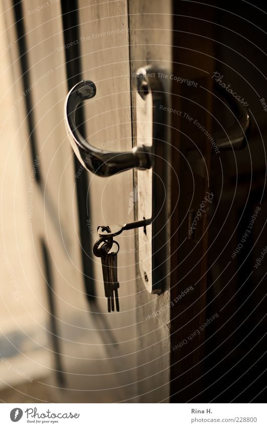 mysteries Lock Key Dark Curiosity Mysterious Open Door handle Subdued colour Interior shot Shallow depth of field Deserted Glittering Reflection