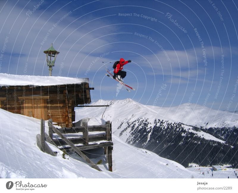 Skiing. Jumping skier. Extreme winter sports. Stock Photo