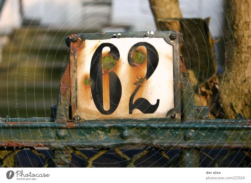 sixteen House number Enamel Fence Digits and numbers Living or residing 62 Rust Signs and labeling Garden serif