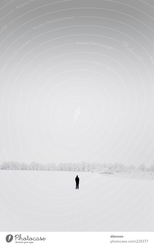 Lonely. Trip Adventure Winter Snow Winter vacation Human being 1 Nature Landscape Horizon Weather Europe Large Infinity Cold Gray White Calm Fear Loneliness