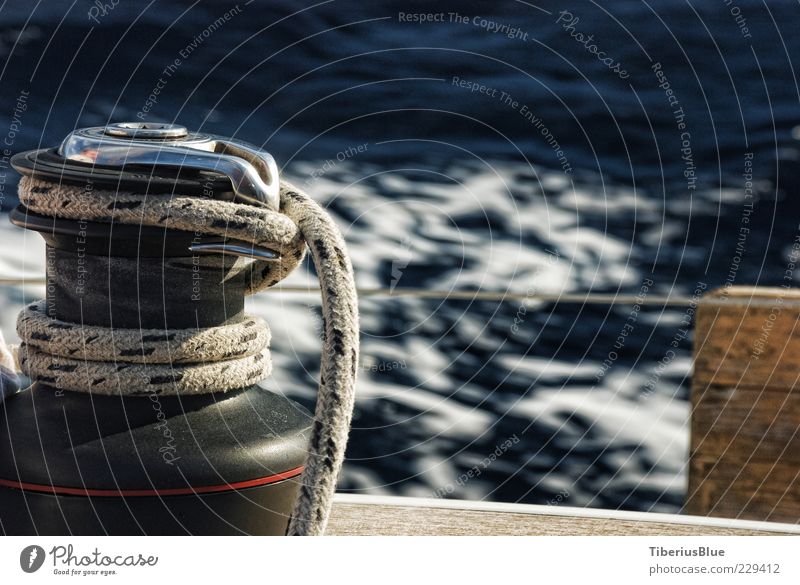 The Winch and the Sea Ocean Sailing Water Yacht Sailboat Driving Blue Contentment Freedom Colour photo Exterior shot Deserted Blur Motion blur Rope Maritime