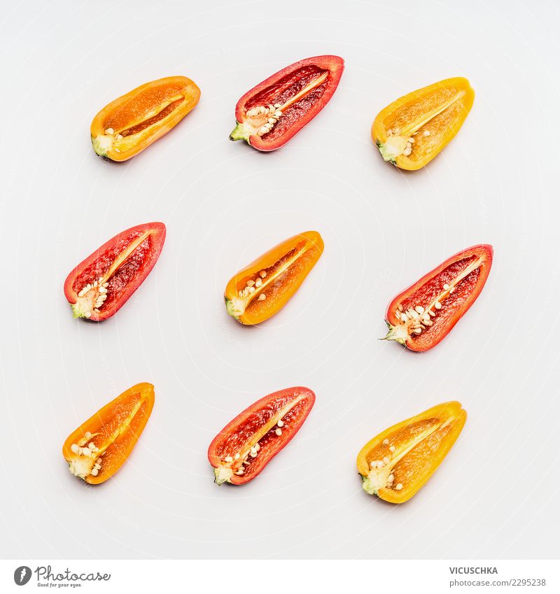 paprika halved Food Vegetable Style Design Healthy Healthy Eating Ornament Yellow Pepper Half Division Pattern Bright background Food photograph Colour photo