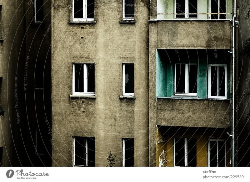 bedroom view House (Residential Structure) Manmade structures Building Facade Balcony Window Town Uninhabited Gloomy Dark Concrete Colour photo Exterior shot