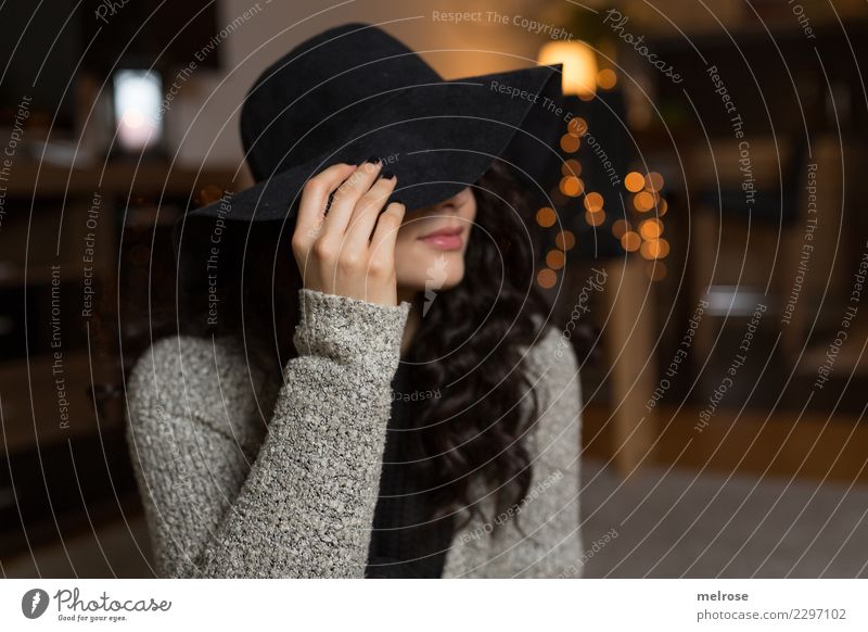 Woman with hat suits her well Lifestyle Style Beautiful Nail polish Young woman Youth (Young adults) Female senior Head Hair and hairstyles Nose Mouth Lips Hand