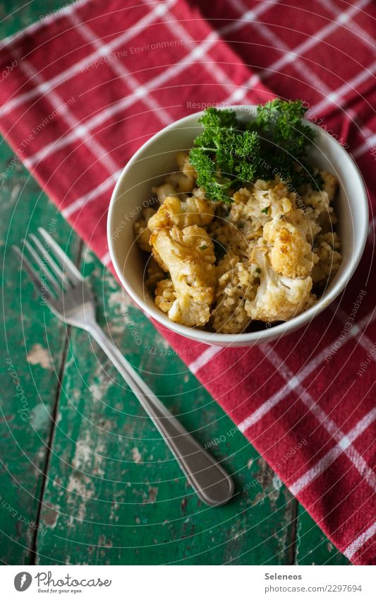 roasted cauliflower with millet Food Vegetable Herbs and spices Cauliflower Millet Parsley Nutrition Eating Lunch Dinner Organic produce Vegetarian diet Diet