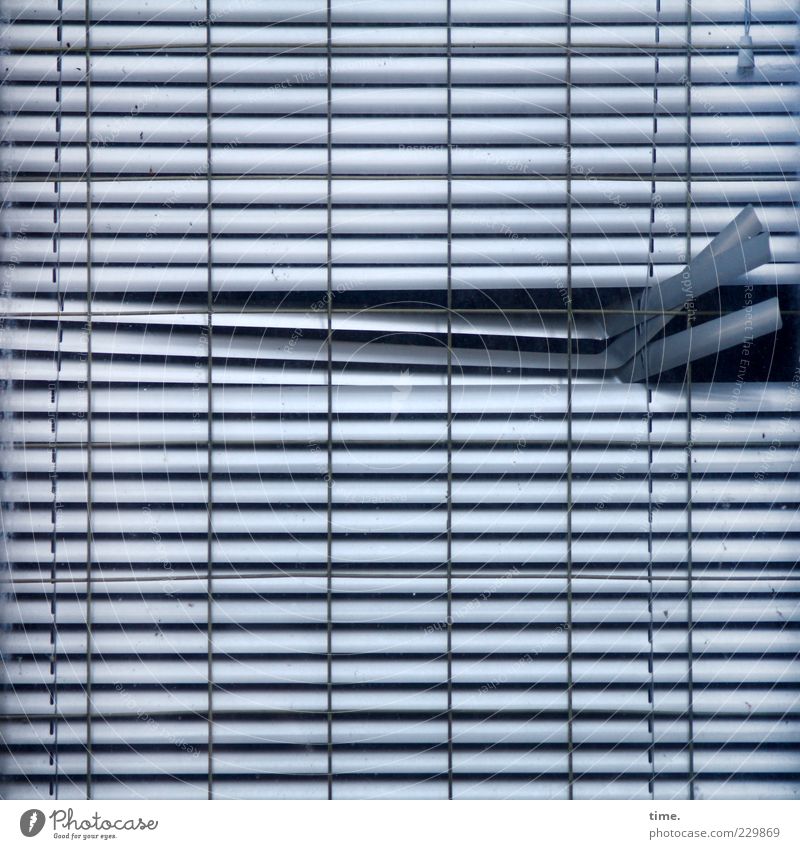 deviant Window Metal Old Hang Broken Blue Venetian blinds Roller blind Metalware Parallel Drape Concealed Closed Opening Hollow Slit Vertical Horizontal