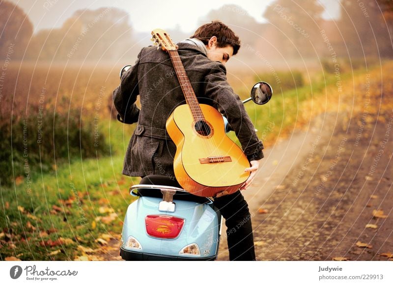 on the way Style Trip Freedom Human being Masculine Young man Youth (Young adults) Adults Life Youth culture Music Musician Guitar Environment Nature Landscape
