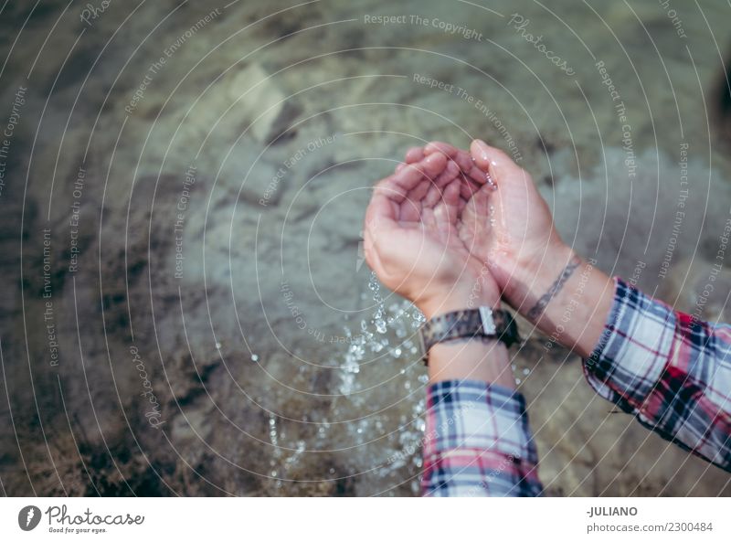 Close up of hands clean water for drinking in the nature Nature Drinking Nutrition Dehydrate Human being Water Drinking water Fluid Fountain Source Lake