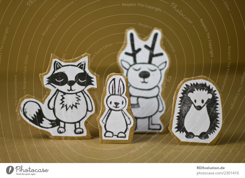 Pappland -various animals Animal portrait Creativity Forest Raccoon Comic strip character Figure Paper Cardboard Home-made Versatile Together Group Equal