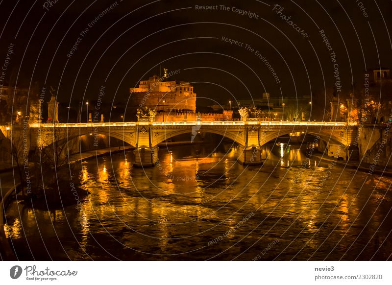Angel castle and angel bridge in Rome at night Vacation & Travel Tourism City trip Culture Autumn Winter Capital city Downtown Castle Manmade structures