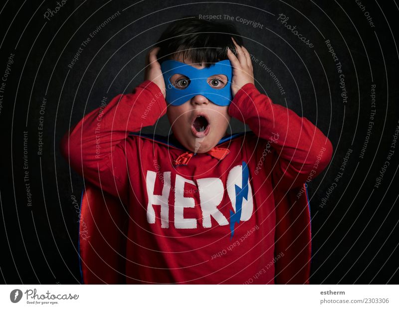 surprised child playing superhero Lifestyle Joy Party Event Feasts & Celebrations Carnival New Year's Eve Human being Masculine Child Infancy 1 3 - 8 years Mask