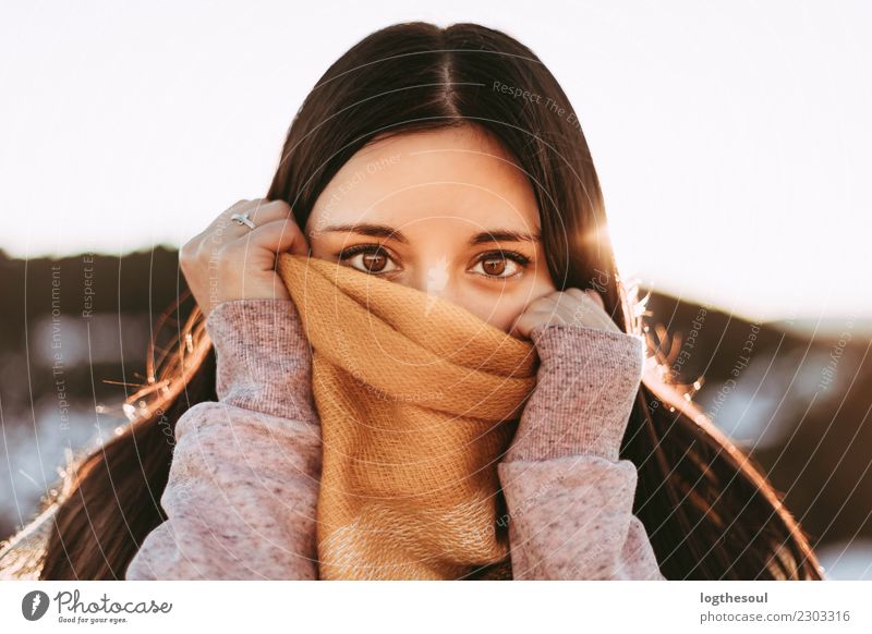 Girl covering herself with a handkerchief Human being Feminine Young woman Youth (Young adults) Woman Adults Friendship Skin Eyes Arm Hand 1 18 - 30 years