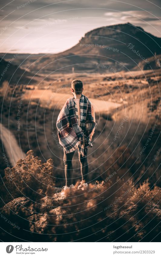 Man looking mountains in a sunset Lifestyle Style Exotic Beautiful Body Human being Masculine Homosexual Young man Youth (Young adults) Adults Friendship 1