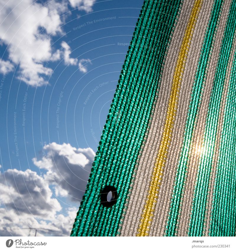 comeback Relaxation Sky Clouds Sunlight Beautiful weather Stripe Sun blind Covers (Construction) Blue Yellow Green Colour photo Exterior shot Close-up