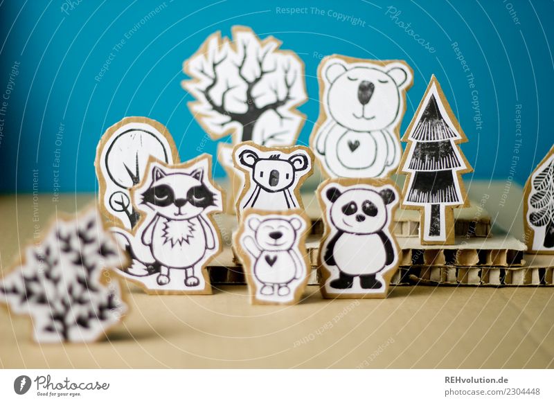 Pappland Bears. Environment Nature Landscape Tree Forest Animal Raccoon Panda Koala Group of animals Stand Exceptional Cardboard Paper Figure