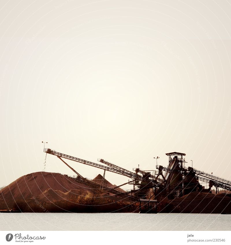 gravel plant Industry Sky Lake Gloomy Colour photo Exterior shot Deserted Copy Space top Neutral Background Day Twilight Back-light Excavator
