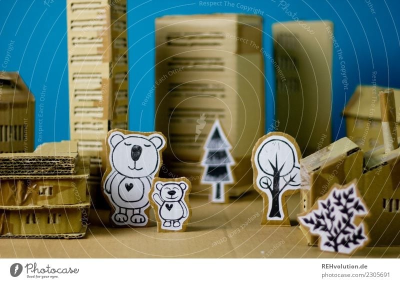 Pappland - Bear with child in the city Teddy bear Cute Comic strip character Creativity Cardboard Friendship Child Family & Relations Mother Idea Happiness