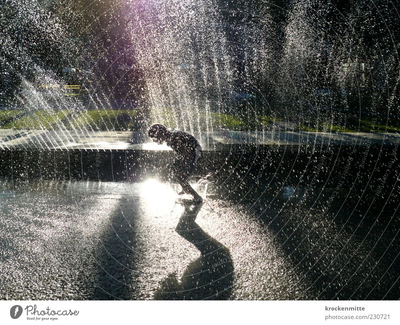 fountain jumper Joy Summer Masculine Child Infancy Youth (Young adults) 1 Human being 8 - 13 years Walking Playing Jump Green Well Fountain Inject Water