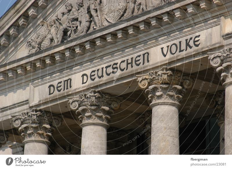 people Portal Dem deutschen Volke Architecture Berlin Reichstag Column Detail Wallot Houses of Parliament