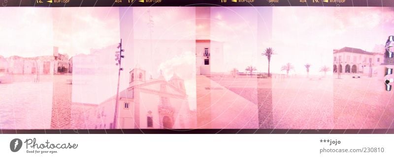 the south in panoramic vision. Lagos Pink Portugal South Algarve Holga Double exposure Panorama (Format) Palm tree Places Church Cross processing Architecture