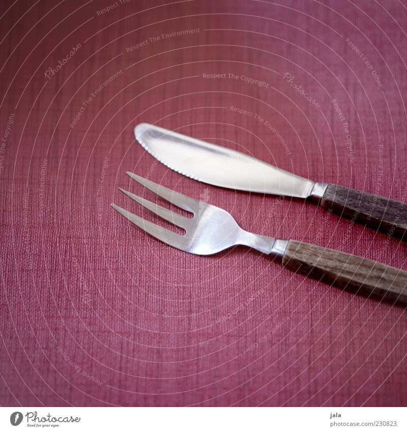 cutlery Cutlery Knives Fork Wood Esthetic Retro Pink Colour photo Interior shot Close-up Detail Deserted Copy Space left Copy Space top Copy Space bottom