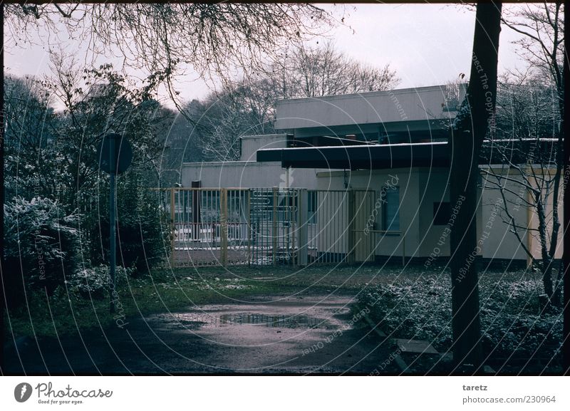 Empty municipal coffers Autumn Winter Bad weather Aachen Deserted House (Residential Structure) Wet Kiosk Entrance Main gate Revolving door Grating Fence Cold