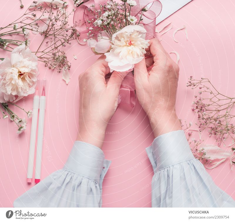 Female hands make flower decoration Style Design Decoration Feasts & Celebrations Valentine's Day Mother's Day Wedding Birthday Human being Feminine Woman
