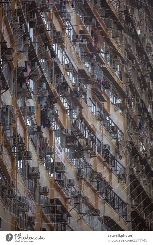 Hong Kong architecture Hongkong Town Overpopulated Wall (barrier) Wall (building) Balcony Window Exceptional Historic Claustrophobia hong kong Architecture