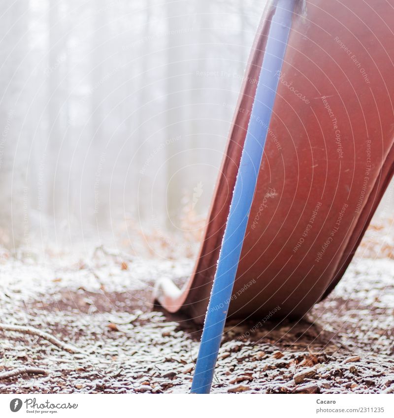 frozen slide Slide Playground Forest Winter Snow Fog Ice Frost Cold Blue Red Calm Sadness Death Longing Disappointment Loneliness Ambiguous Infancy Lose Child