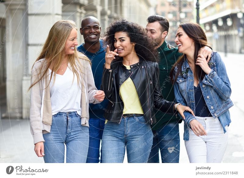 Multi-ethnic group of young people having fun together Lifestyle Joy Happy Beautiful Summer Young woman Youth (Young adults) Young man Woman Adults Man