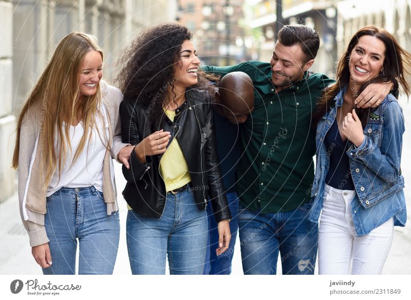 Multi-ethnic group of young people having fun together Lifestyle Joy Summer Human being Young woman Youth (Young adults) Young man Woman Adults Man Friendship 5