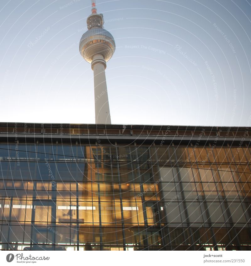 felt five to twelve at Alex Cloudless sky Capital city Downtown Train station Tower Tourist Attraction Landmark Berlin TV Tower Station hall Illuminate Above