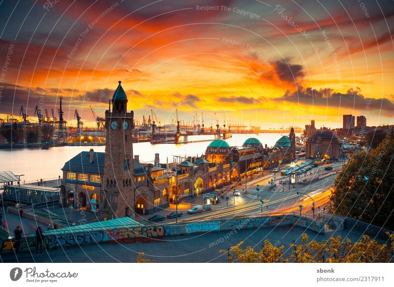 Sunset in Hamburg Town Port City Downtown Skyline Manmade structures Building Architecture Vacation & Travel cityscape Lower Saxony Colour photo Exterior shot