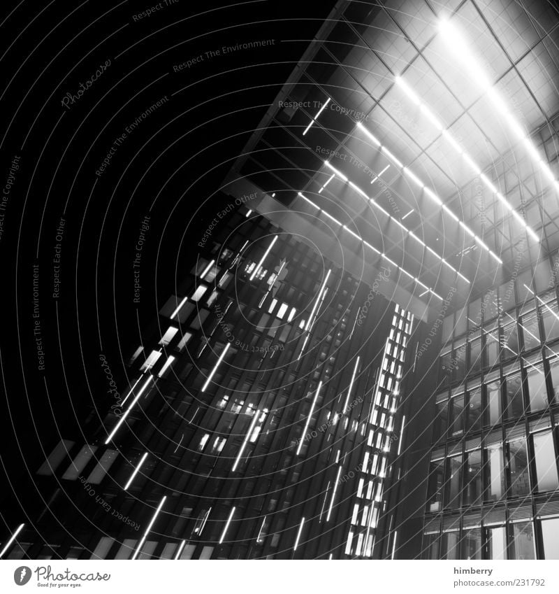 Stargate Duesseldorf Capital city High-rise Manmade structures Building Architecture Facade Window Design Modern Black & white photo Exterior shot