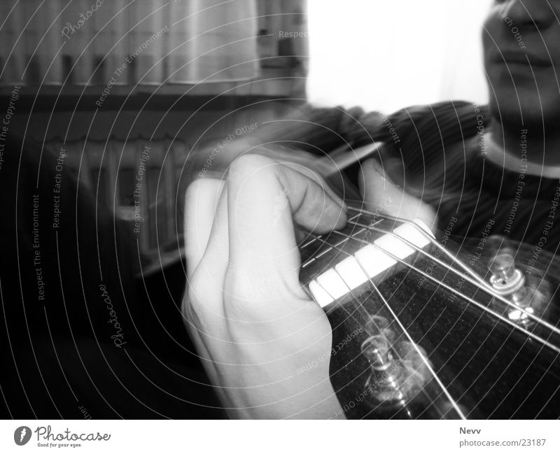 guitar play Playing Hand Musical instrument string Leisure and hobbies Guitar Playing Guitar Long Exposure Black & white photo bw