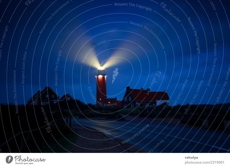 red lighthouse lightbeams in night, Holland Vacation & Travel Tourism Nature Landscape Sky Coast North Sea Village Town Lighthouse Architecture Street Dark Red